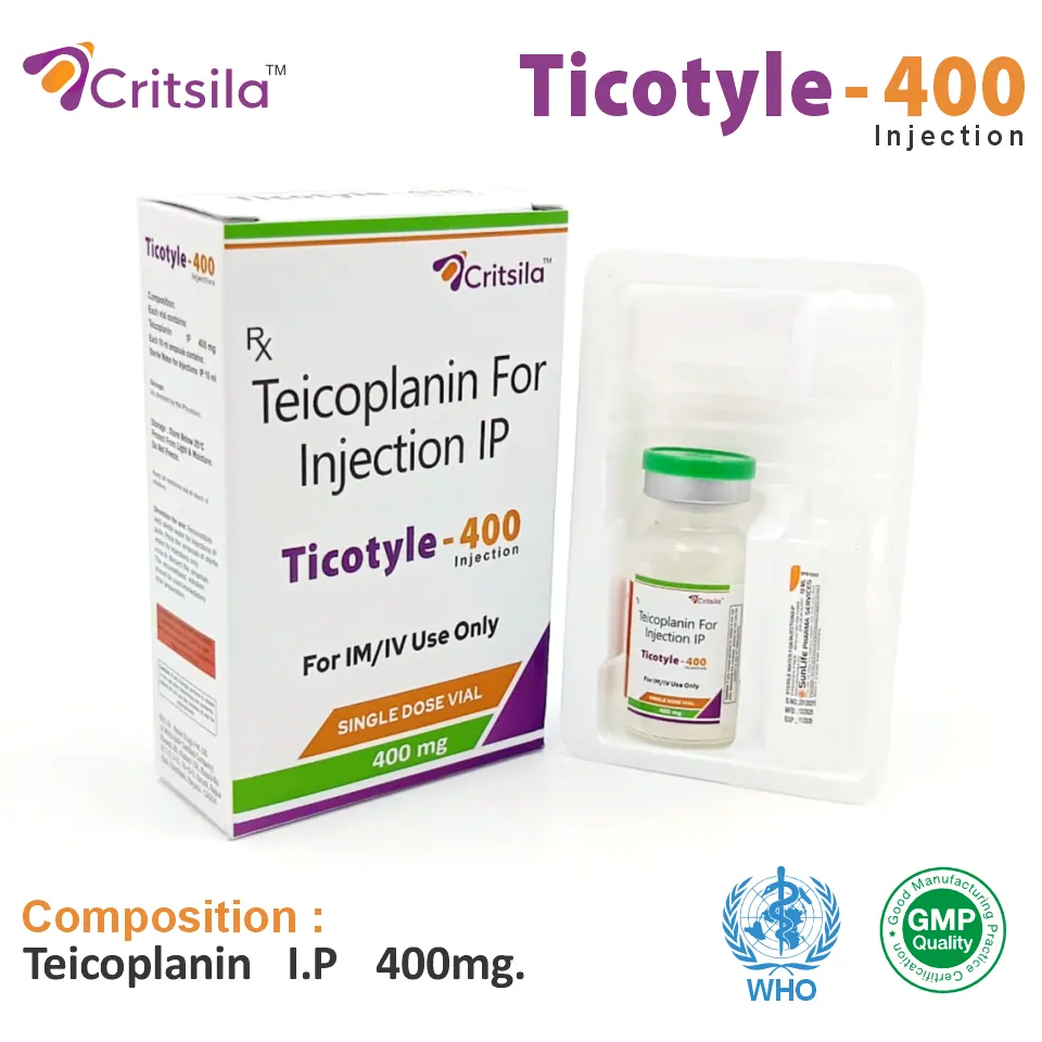 Teicoplanin 400mg Injection at the best price in PCD Pharma Franchise for bacterial infection treatment.